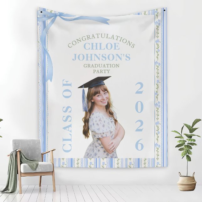 Tenture Diplôme Floral Ruban Bleu (Créateur téléchargé)