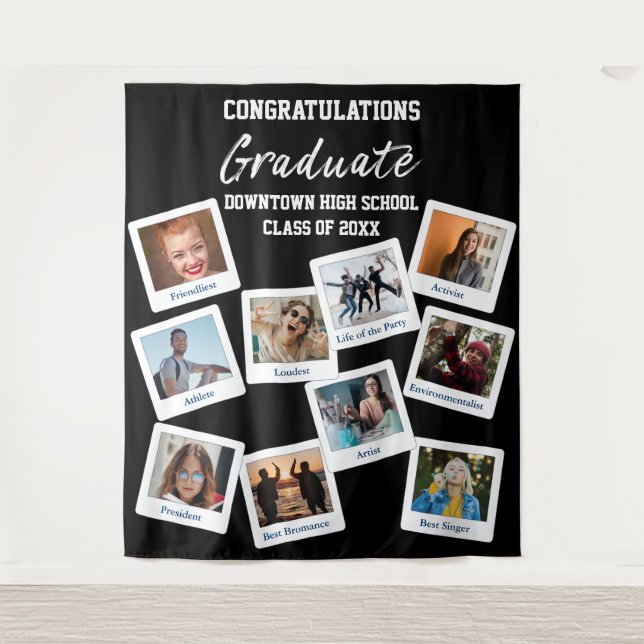 Tenture Diplômé Noir et Blanc Photo Insta Surnoms École (Devant)