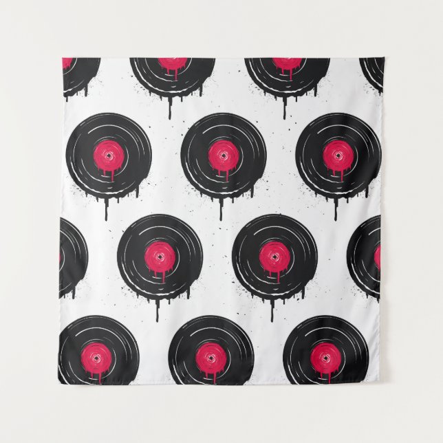Tenture disques vinyliques fondus, motif artistique. (Devant)