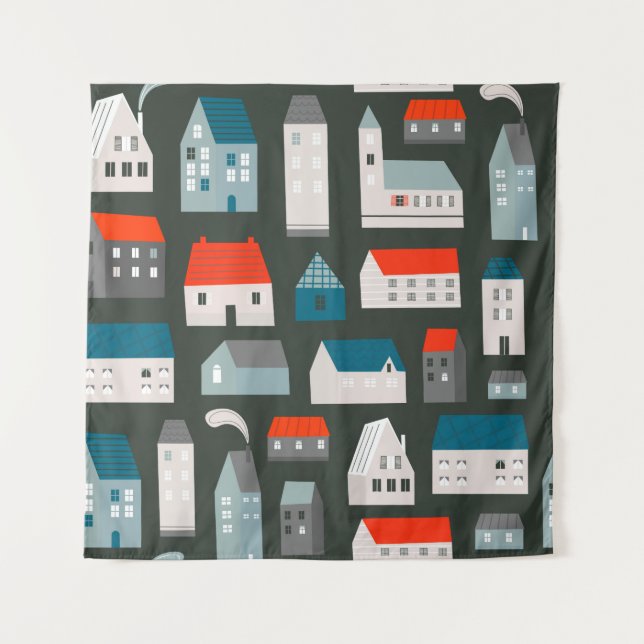 Tenture Diverses petites maisons minuscules. Style coupé e (Devant)