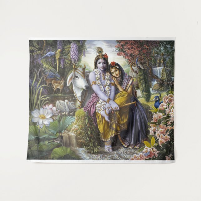 Tenture Divine Couple All-Attractif Krishna & Radha (Devant (Horizontal))