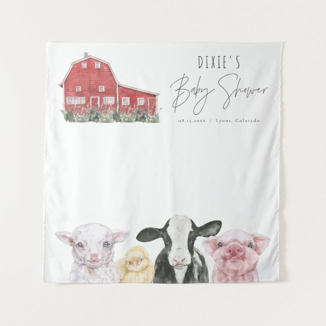 Tenture DIXIE Country Red Grange Baby shower animal de fer (Devant)