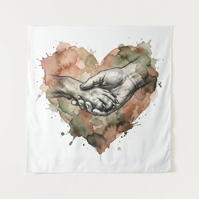 Tenture Dog Lover Human Animal Bond Watercolor Heart (Devant)