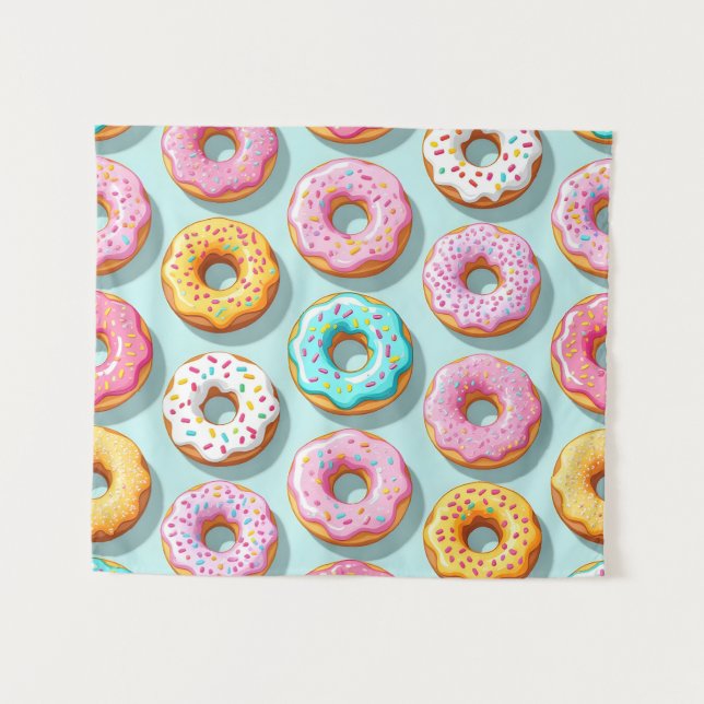 Tenture Donuts à la crème délicieux bleus (Devant (Horizontal))