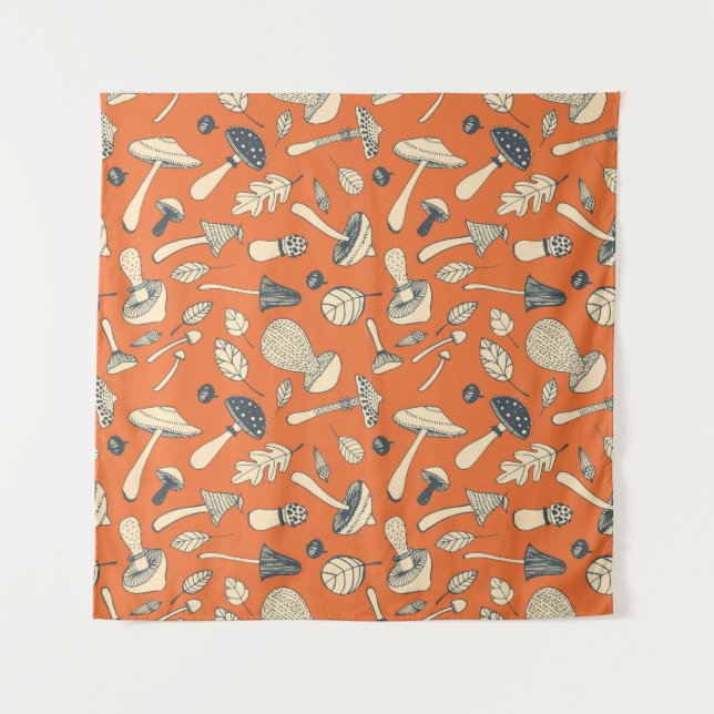 Tenture Doodle champignons Vintage papier peint sans coule (Devant)