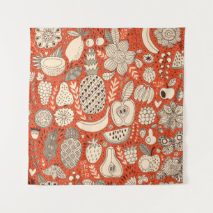 Tenture Doodle de fruits d'été Vintage