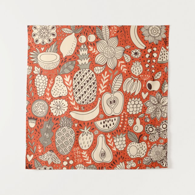 Tenture Doodle de fruits d'été Vintage (Devant)