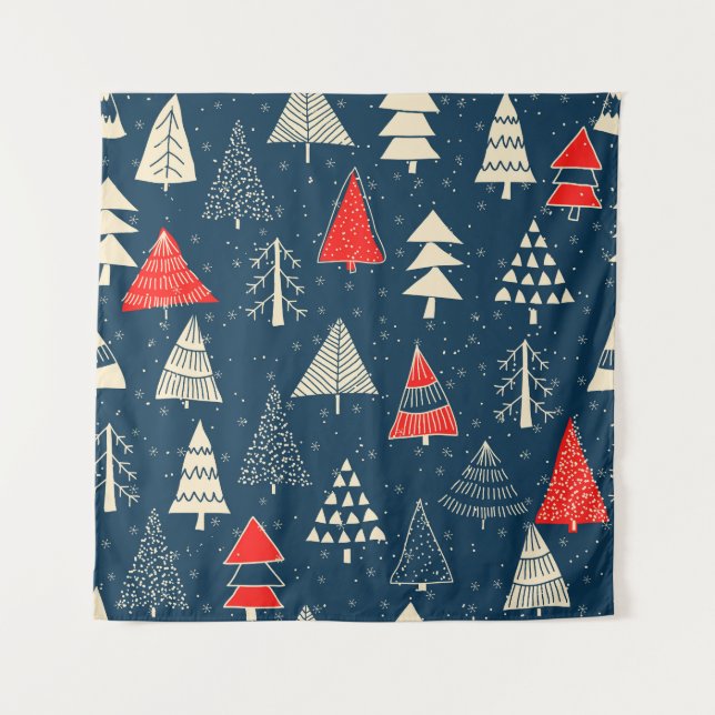 Tenture Doodle de Noël, motif d'hiver sans soudure. (Devant)