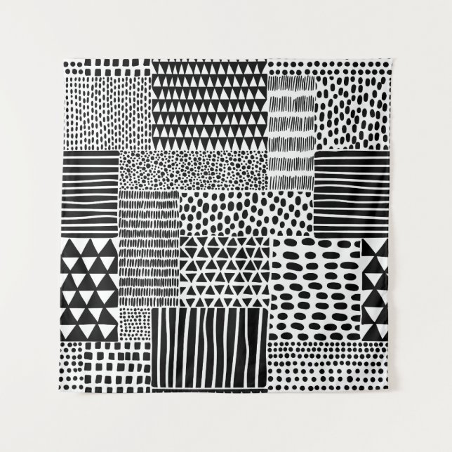 Tenture Doodle noir blanc : Ethnic Seamless (Devant)