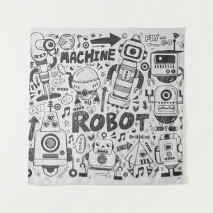 Tenture doodle robot élément, illustrateur ligne outils ti