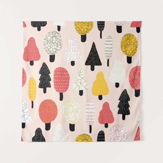 Tenture Doodle Trees : Nature Vintage, Abstraite. (Devant)