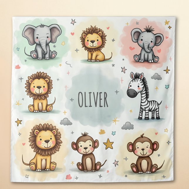 Tenture Doodles d'animaux de safari à l'aquarelle mignons (Créateur téléchargé)
