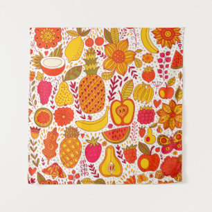 Tenture Doodles de fruits : Motif Vintage été.
