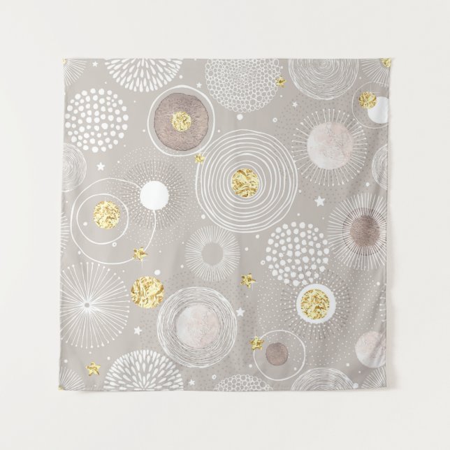 Tenture Doodles de Noël : arrière - plan de feuille d'or. (Devant)