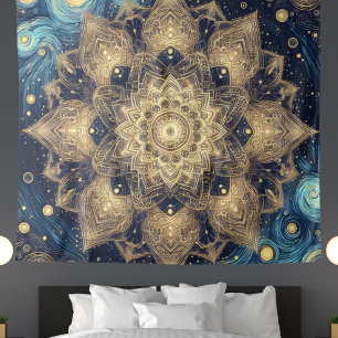 Tenture Doré moderne Mandala Bleu étoile Nuit Céleste