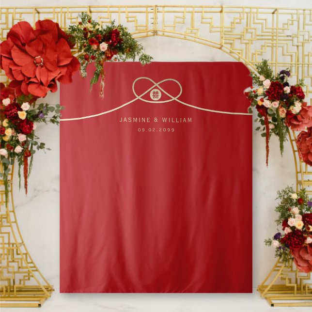 Tenture Double Happiness Gold Knot Mariage arrière-plan ph (Simple Double Happiness Gold Knot Chinese Wedding Photo Backdrop Tapestry @ fatfatin_red_knot)