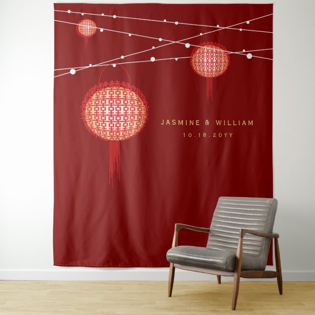 Tenture Double Happiness Lanternes Mariage arrière-plan ph (En situation)