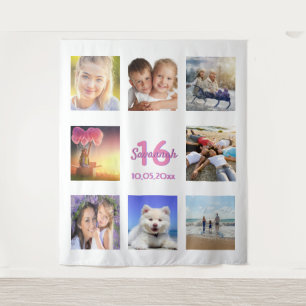 Tenture Douce collage de photos personnalisé 16 ans blanc
