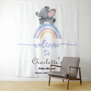 Tenture Douce éléphant avec Baby Shower arc-en-ciel coloré
