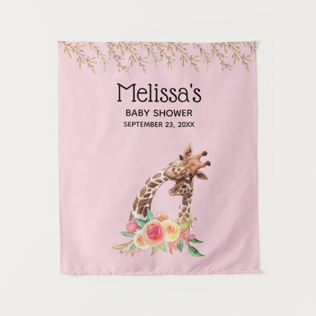 Tenture Douce girafe aquarelle maman et bébé Baby Shower (Devant)