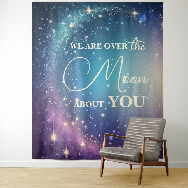 Tenture Douce Lune et Étoiles Baby Shower (En situation)