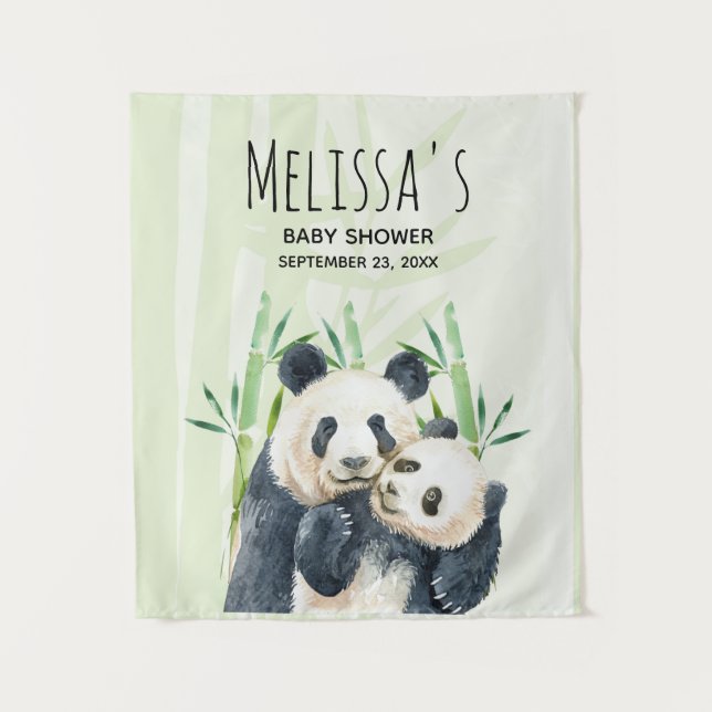 Tenture Douce Oursons Pandas S'étreignant Shower de Bébé à (Devant)