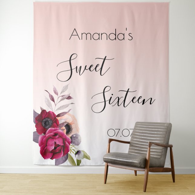 Tenture Douce rose florale or rose pâle pour 16 ans (En situation)