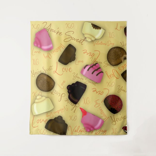 Tenture Douce Saint-Valentin - Motif de bonbons de la Sain (Devant)