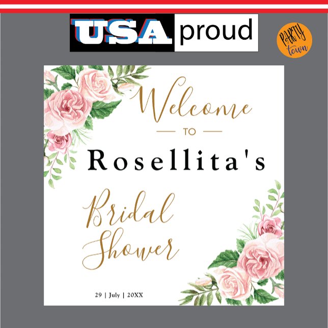 Tenture Douce soirée de mariage florale aquarelle rose (bridal shower)