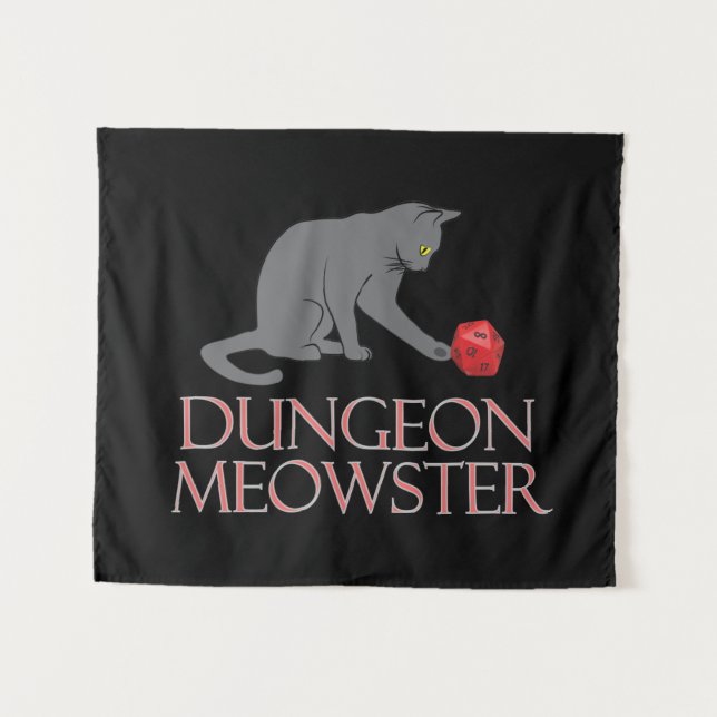 Tenture Doungeon Meowster Drôle RPG Chat avec dés (Devant (Horizontal))