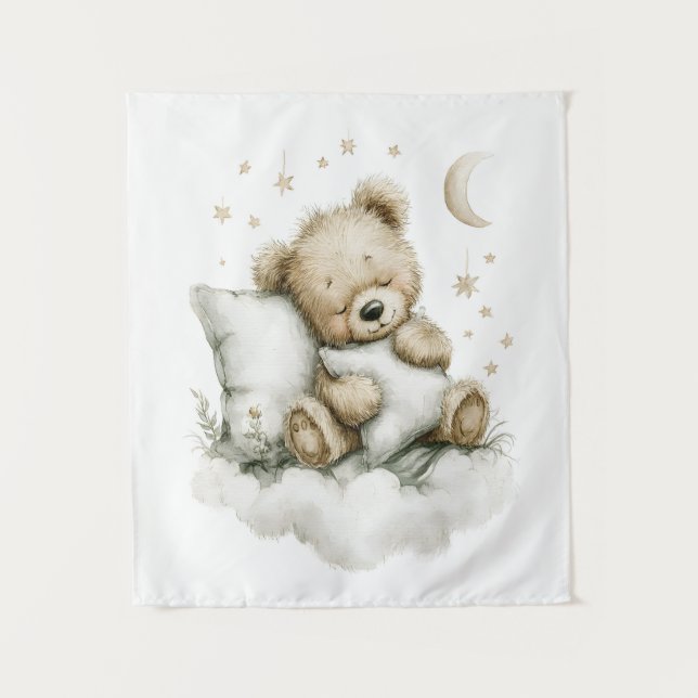 Tenture Doux bébé ours profondément endormi sur des nuages (Devant)