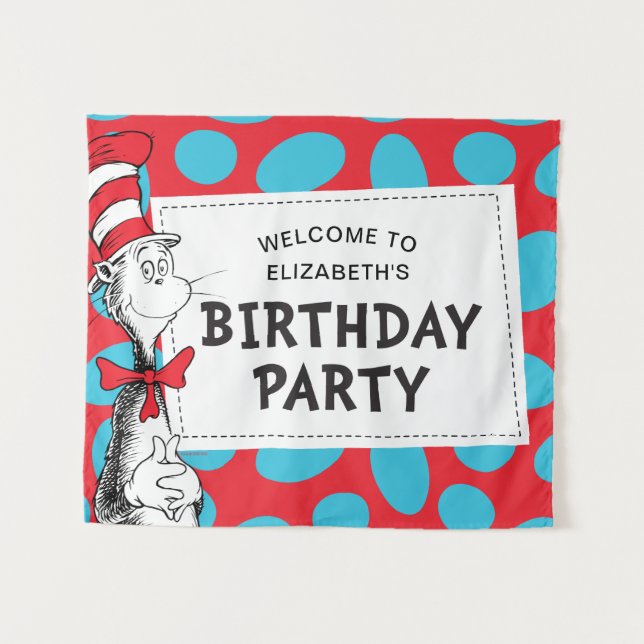 Tenture Dr. Seuss | Fête d'anniversaire du Chat dans le Ch (Devant (Horizontal))