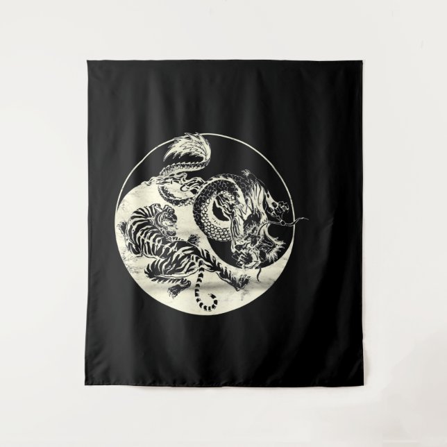Tenture Dragon Avec Tigre Tattoo YIN Et Yang Beast Combat (Devant)