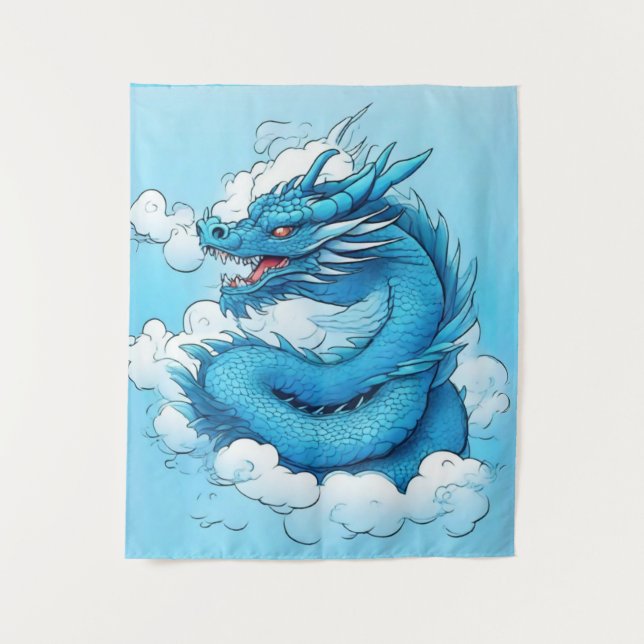 Tenture Dragon chinois dans les nuages (Devant)
