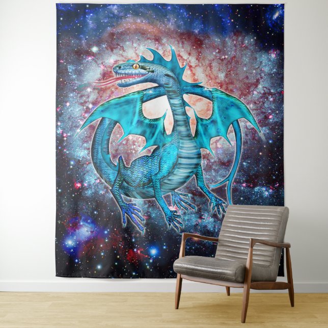 Tenture Dragon Cosmique Turquoise  (En situation)