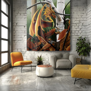 Tenture Dragon d'automne Imaginaire vert orange