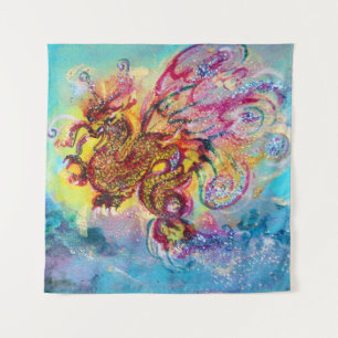 Tenture DRAGON DE MER ET VAGUES BLEUES Fantaisie