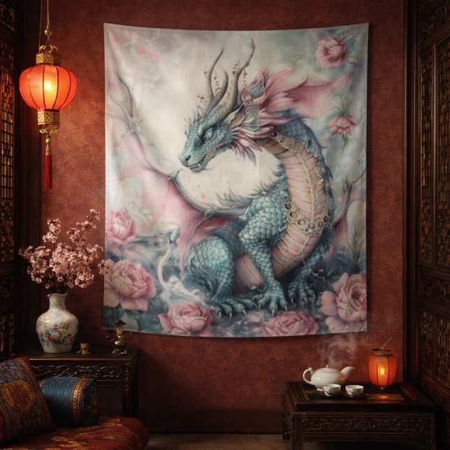 Tenture Dragon Enchanté Avec Des Roses (Créateur téléchargé)