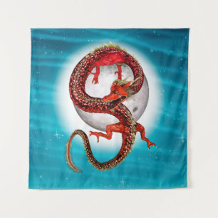 Tenture Dragon Lune Rouge Fantastique Artistique
