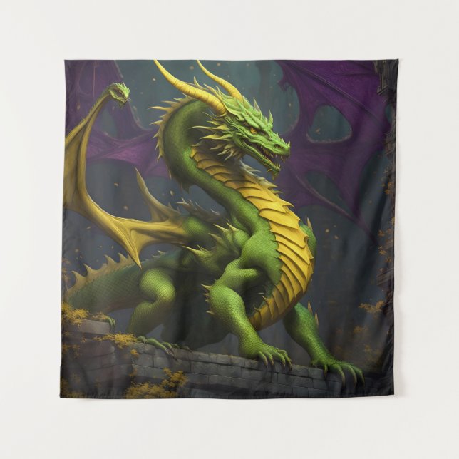 Tenture Dragon vert et jaune (Devant)