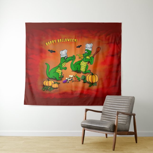 Tenture Dragons - Joyeux Halloween ! Aujourd'hui je vais c (En situation (horizontale))