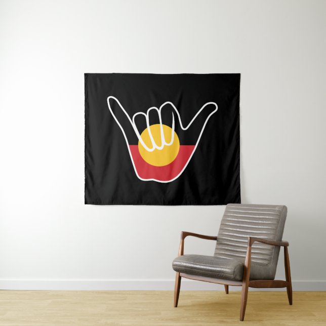 Tenture Drapeau aborigène australien signe Shaka pendaison (En situation (horizontale))