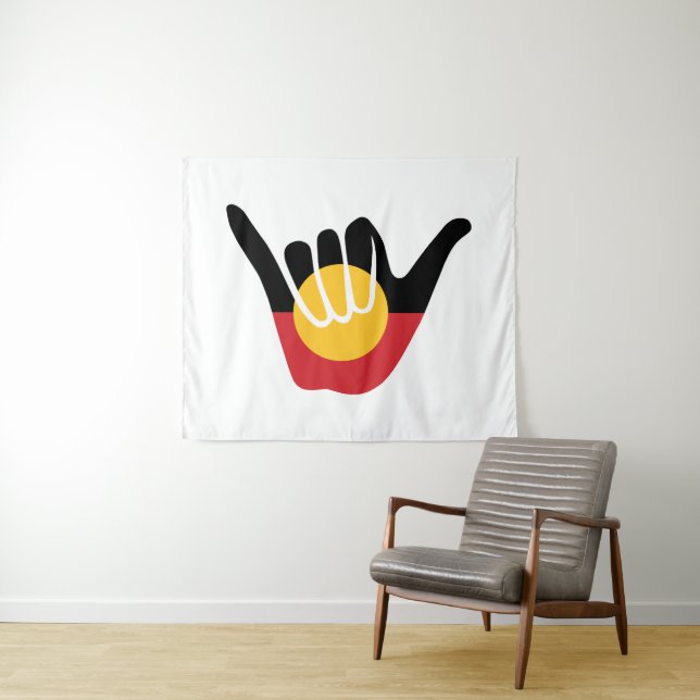 Tenture Drapeau aborigène australien signe Shaka pendaison (En situation (horizontale))