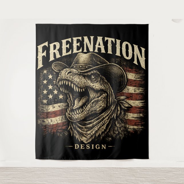 Tenture Drapeau américain Cowboy T-Rex vintage (Devant)