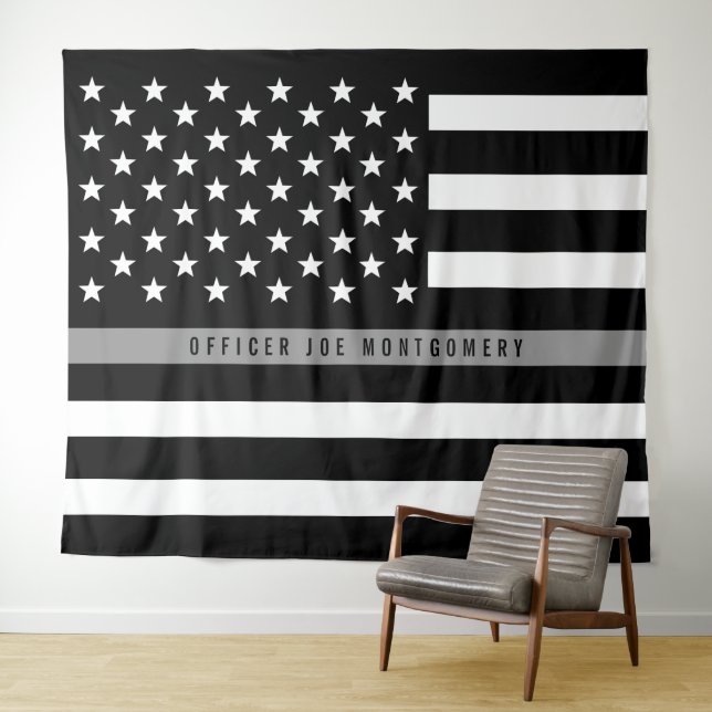 Tenture Drapeau américain en monogramme Thin Gray Line (En situation (horizontale))