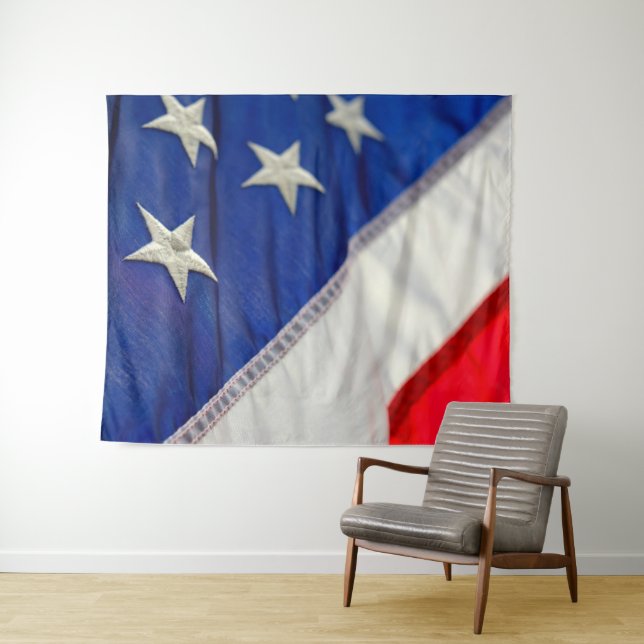 Tenture Drapeau Américain USA Rouge Blanc Bleu (En situation (horizontale))