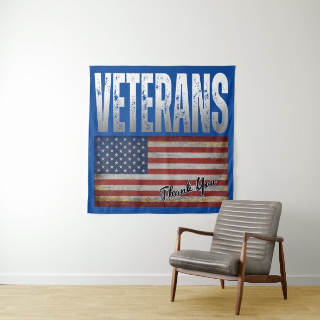 Tenture DRApeau amÉricain VÉTÉRANS MERCI 4 JUILLET POSTE (En situation)