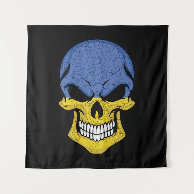 Tenture Drapeau crâne souriant de l'Ukraine (Devant)