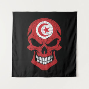Tenture Drapeau crâne souriant de Tunisie