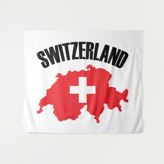 Tenture Drapeau de carte Suisse (Devant (Horizontal))